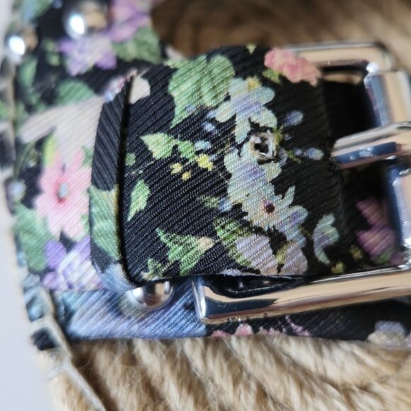 REBECCA MINKOFF | Jodi Espadrilles Sandals Black Flower Print Sz 7.5M - Picture 4 of 7